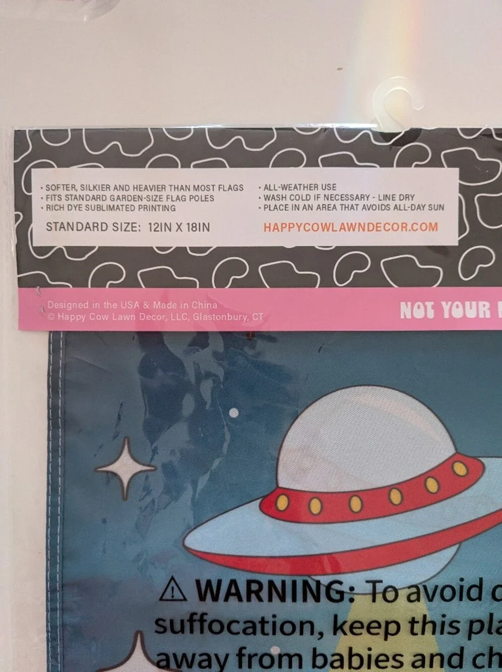 Happy Cow Alien UFO Beam Abduction Garden Flag Double-Sided All-Weather 12x18